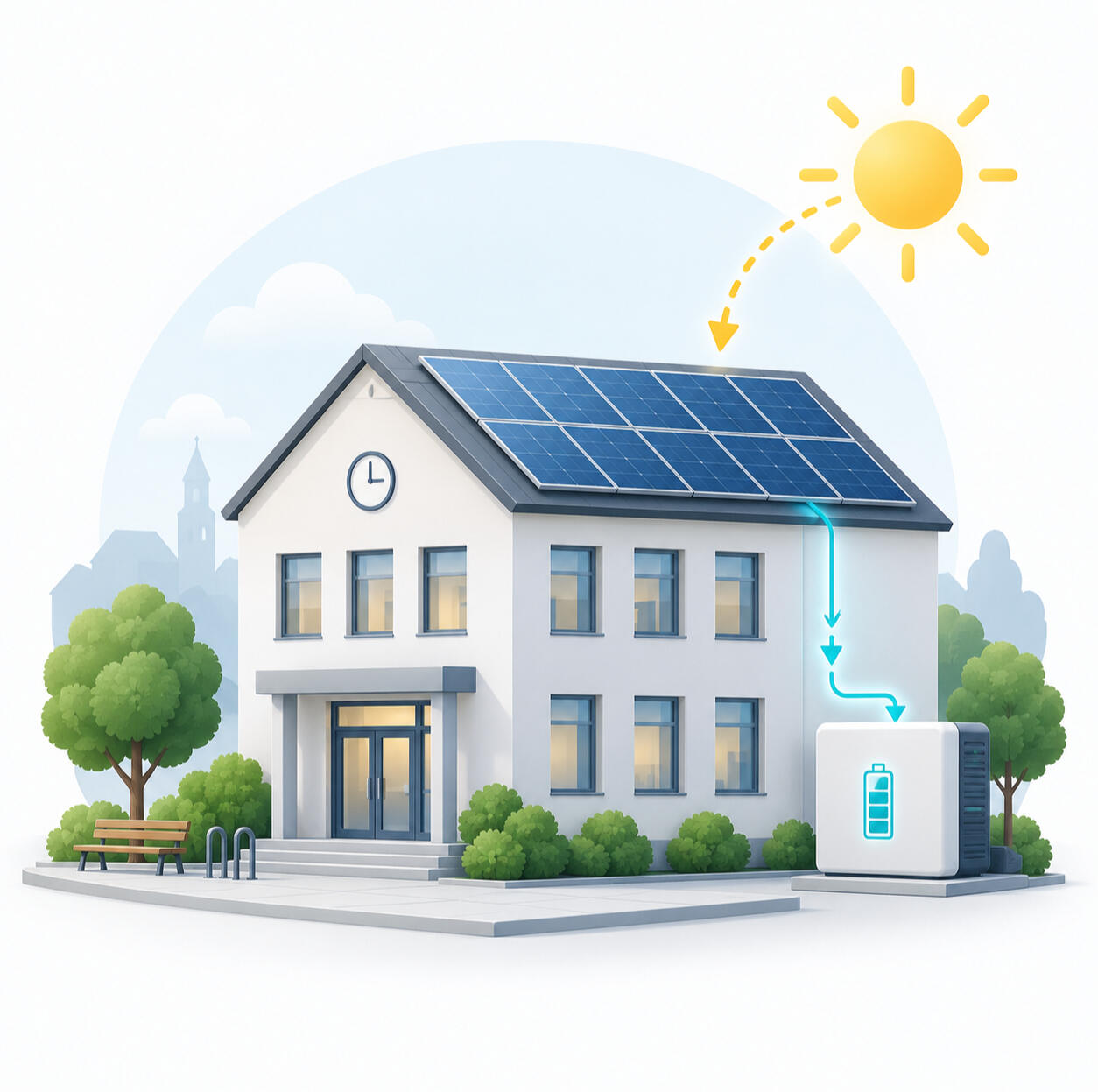 Fotovoltaická elektrárna a bateriové úložiště pro obecní budovu